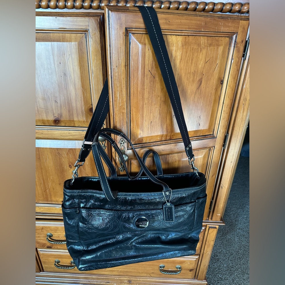 Coach Shiny Black Leather Diaper Bag - GUC - Picture 2 of 8